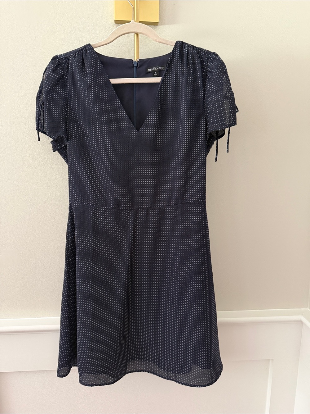 J. Crew Navy Microdot V-Neck Dress Size 6